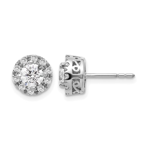 14K White Gold 1 Carat Lab Grown Diamond VS SI+ G+ Complete Halo Post Earrings