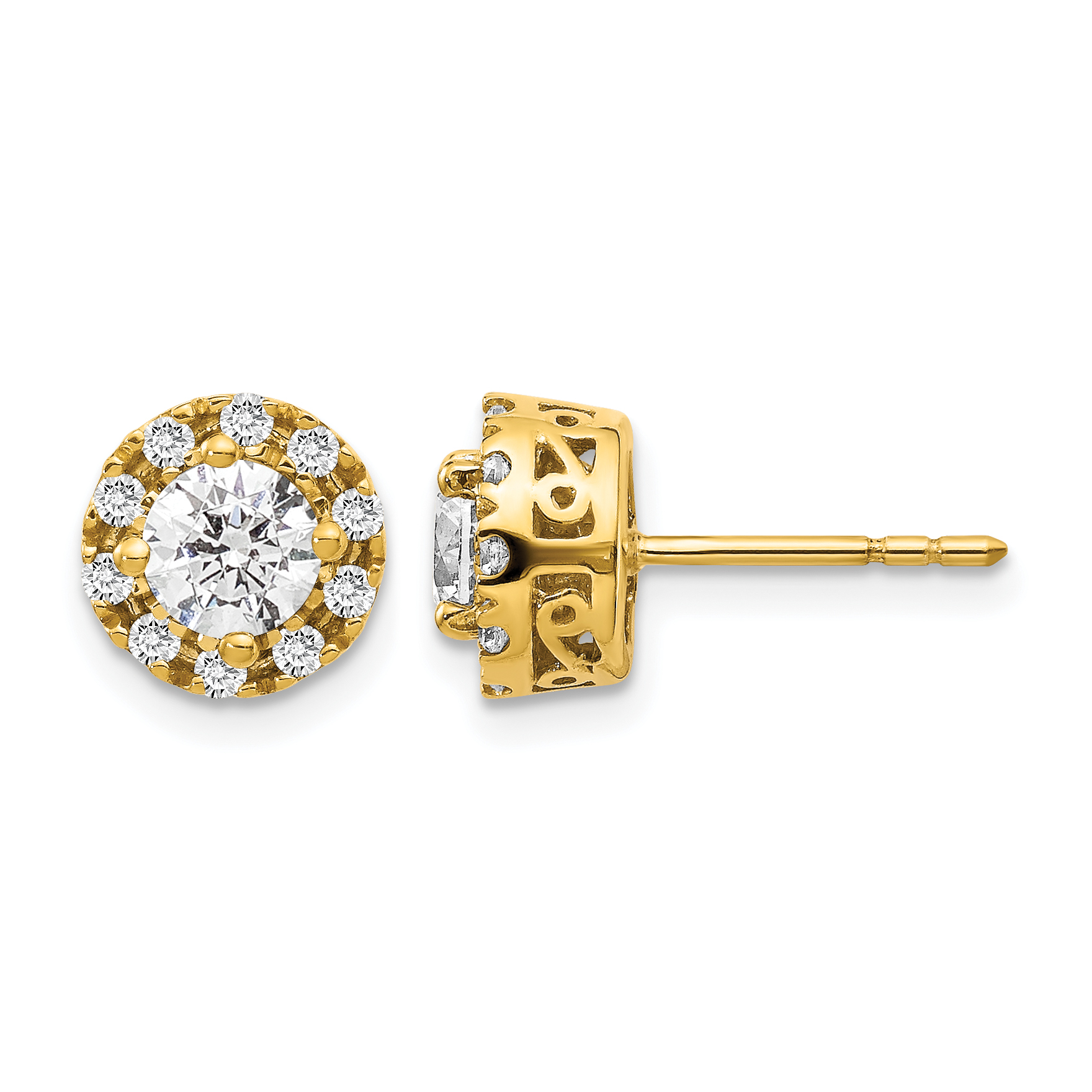 14k Yellow Gold 1 carat Lab Grown Diamond VS/SI+ G+ Halo Post Earrings (EM5483-025-YLG)