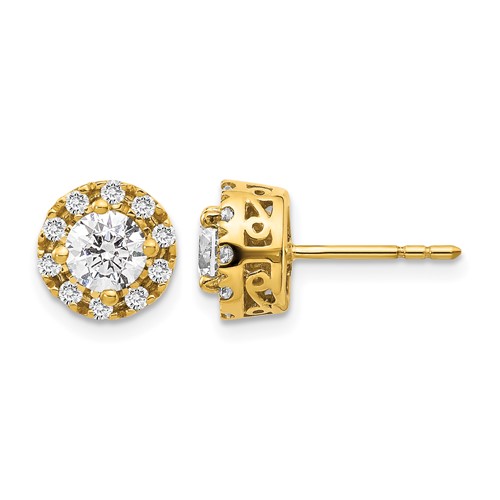 14K Yellow Gold 1 Carat Lab Grown Diamond VS SI+ G+ Halo Post Earrings