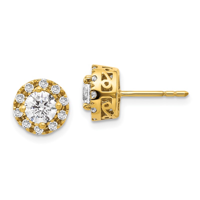 14k Yellow Gold 1 carat Lab Grown Diamond VS/SI+ G+ Halo Post Earrings