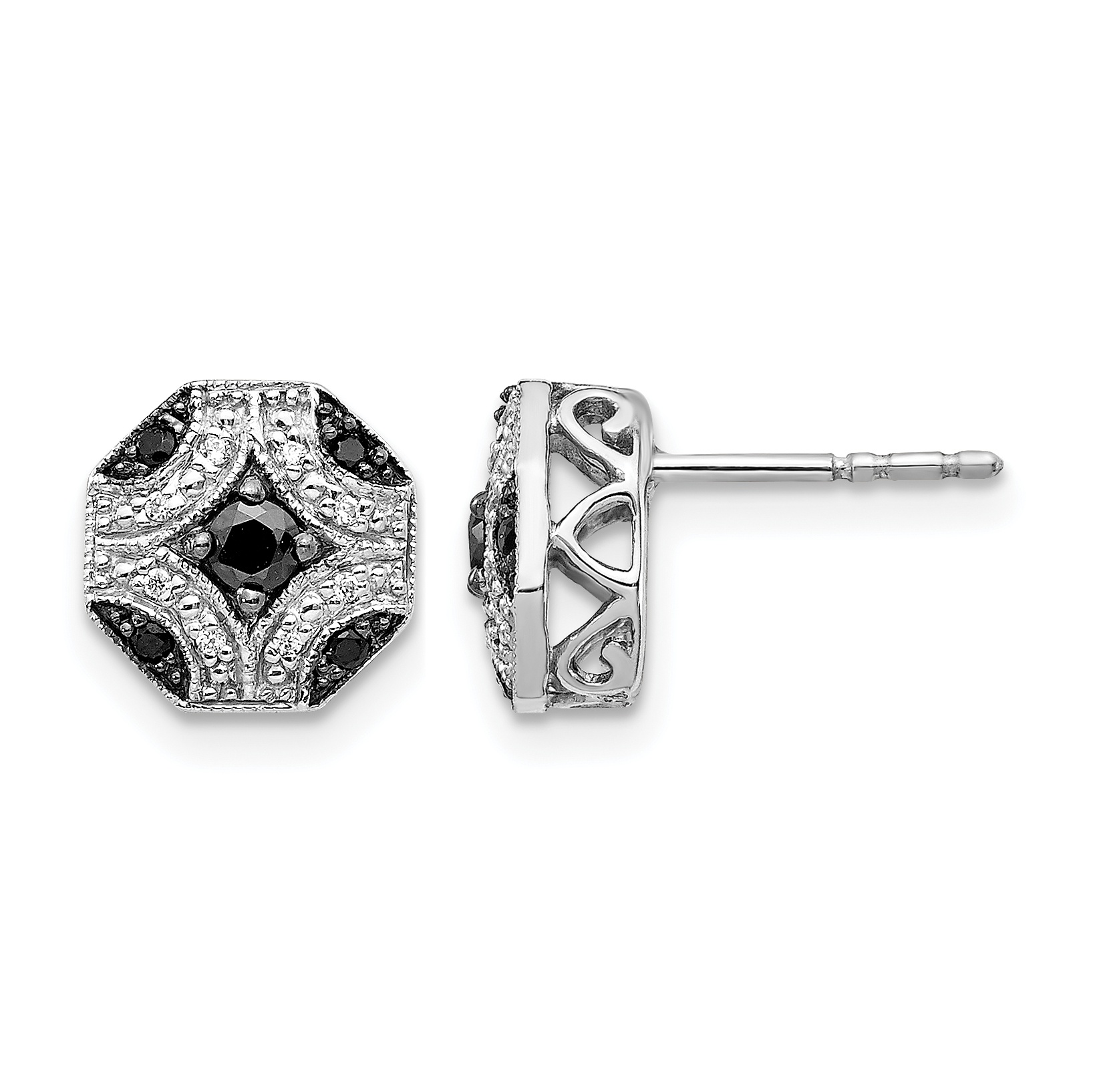 14k White Gold Fancy White and Black Diamond Post Earrings (EM5486-BK-025-WA)