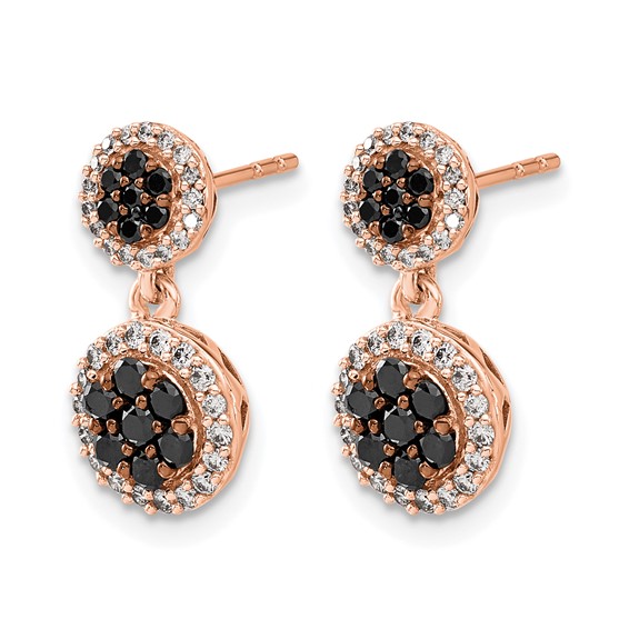 14k Rose Gold Black/White Diamond Cluster Dangle Earrings