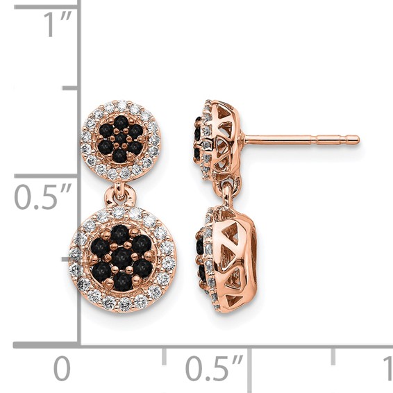 14k Rose Gold Black/White Diamond Cluster Dangle Earrings