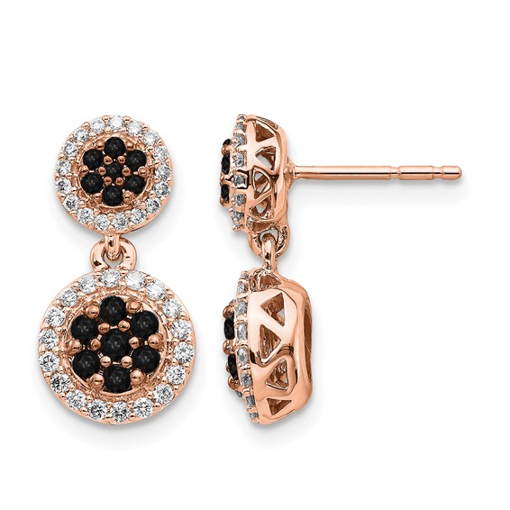 14k Rose Gold Black/White Diamond Cluster Dangle Earrings