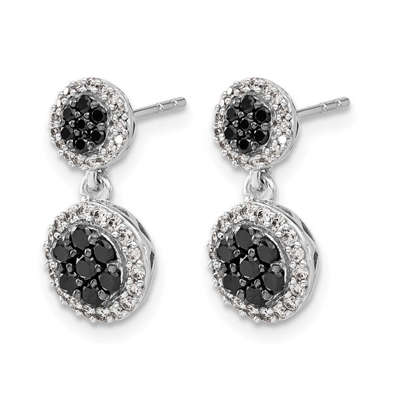 14k White Gold 3/4 carat Black/White Diamond Cluster Dangle Post Earrings