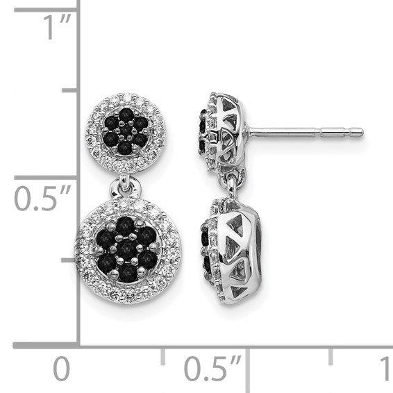 14k White Gold 3/4 carat Black/White Diamond Cluster Dangle Post Earrings