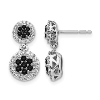 14k White Gold 3/4 carat Black/White Diamond Cluster Dangle Post Earrings