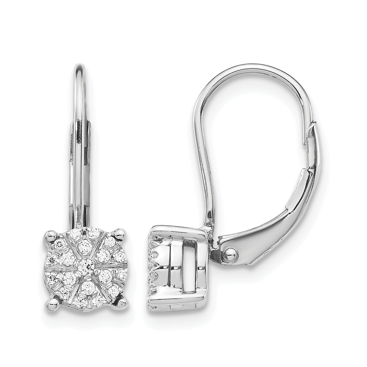 14k White Gold Diamond Cluster Leverback Earrings (EM5489-016-WA)