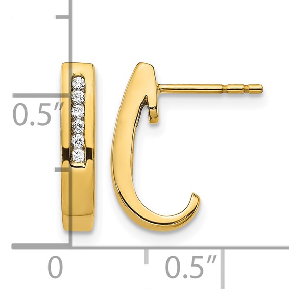 14k 1/10 carat Diamond Channel J-Hoop Post Earrings