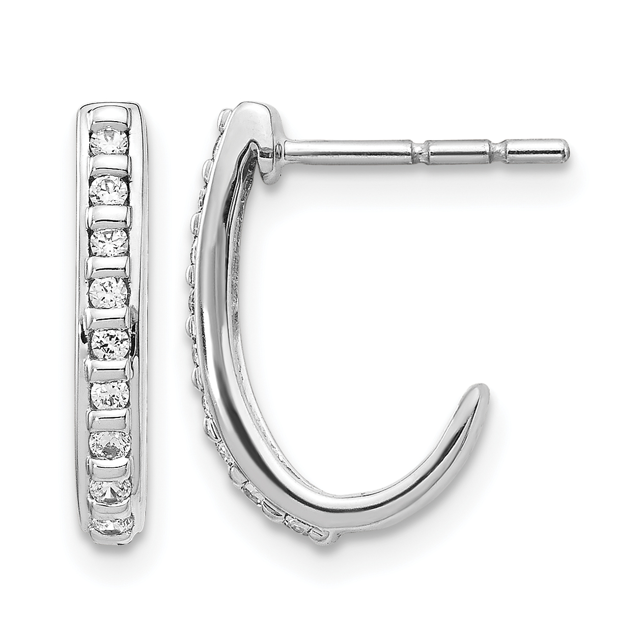 14k White Gold Diamond J-Hoop Post Earrings (EM5493-020-WA)
