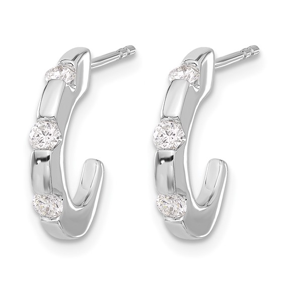 14k White Gold 1/3 carat Diamond J-Hoop Post Earrings
