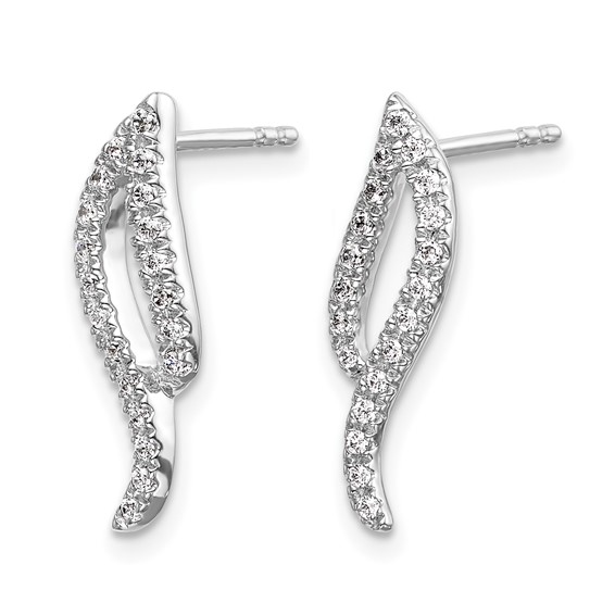 14k White Gold 1/4 carat Diamond Wave Post Earrings