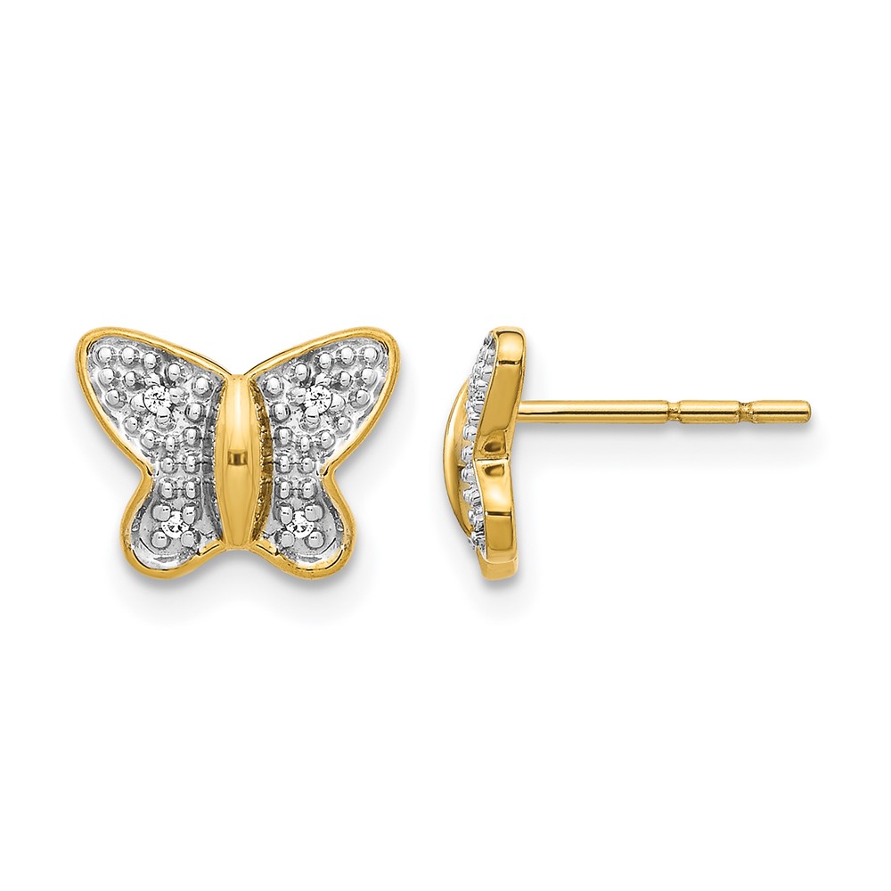 14k w/Rhodium Diamond Butterfly Post Earrings (EM5504-002-YA)