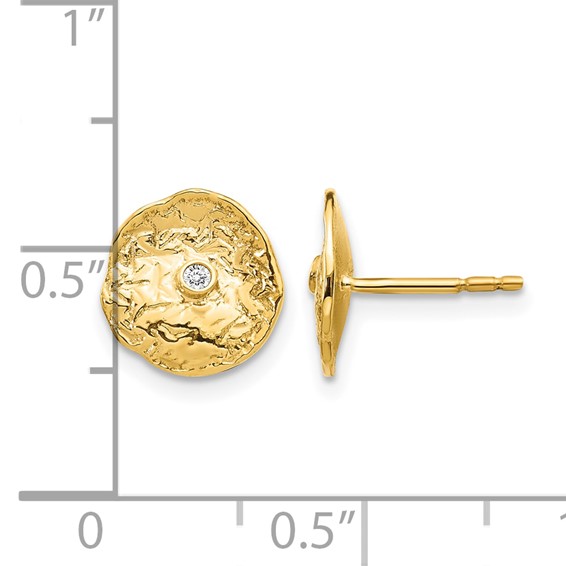 14k Small Textured Circle Diamond Post Earrings