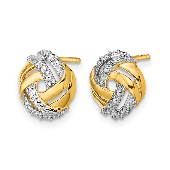 14k and White Rhodium Accents Diamond Love Knot Post Earrings