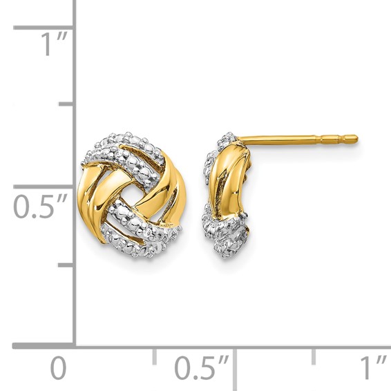 14k and White Rhodium Accents Diamond Love Knot Post Earrings