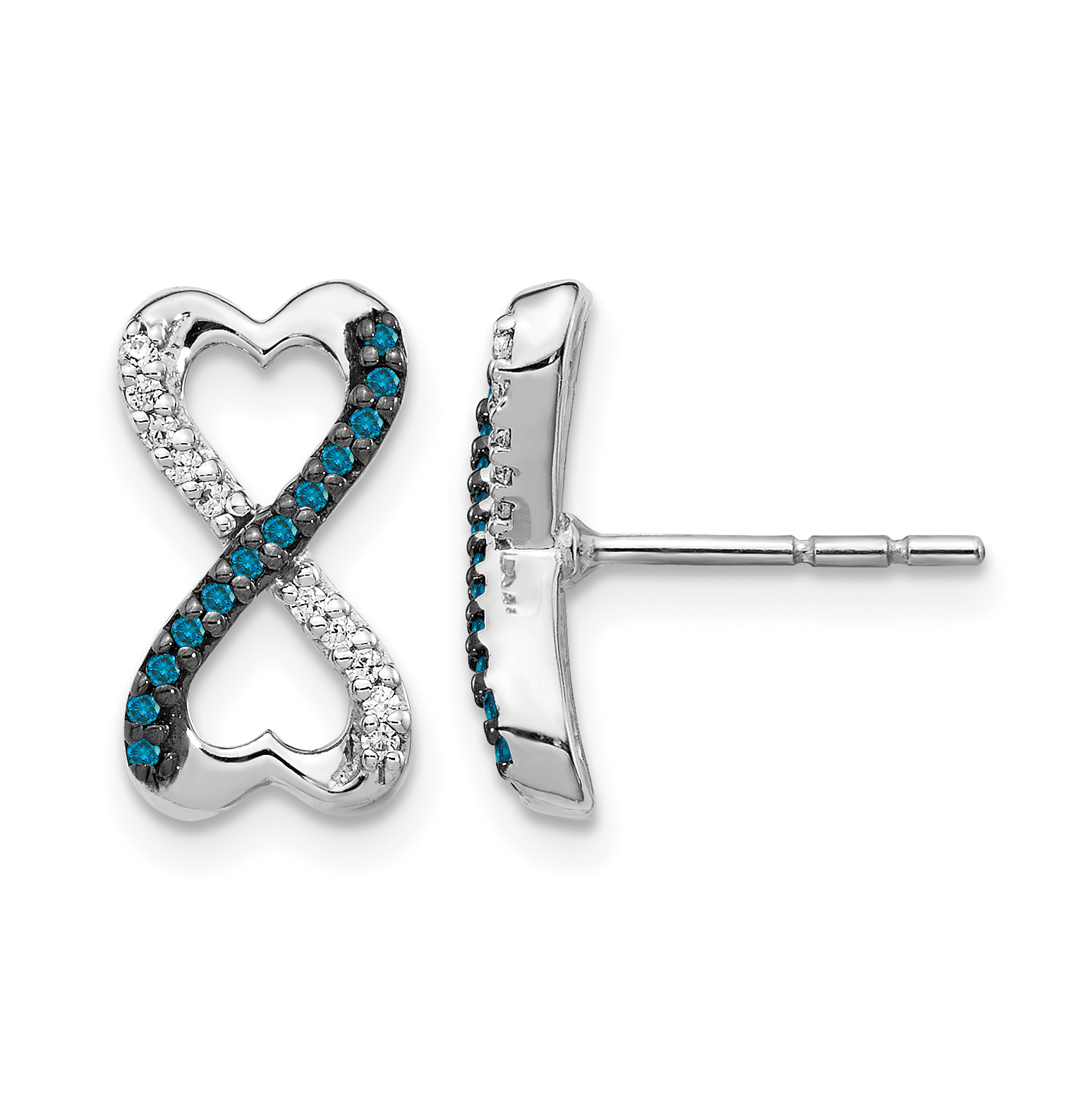 14k White Gold Blue and White Diamond Infinity Heart Post Earrings (EM5516-BD-016-WA)