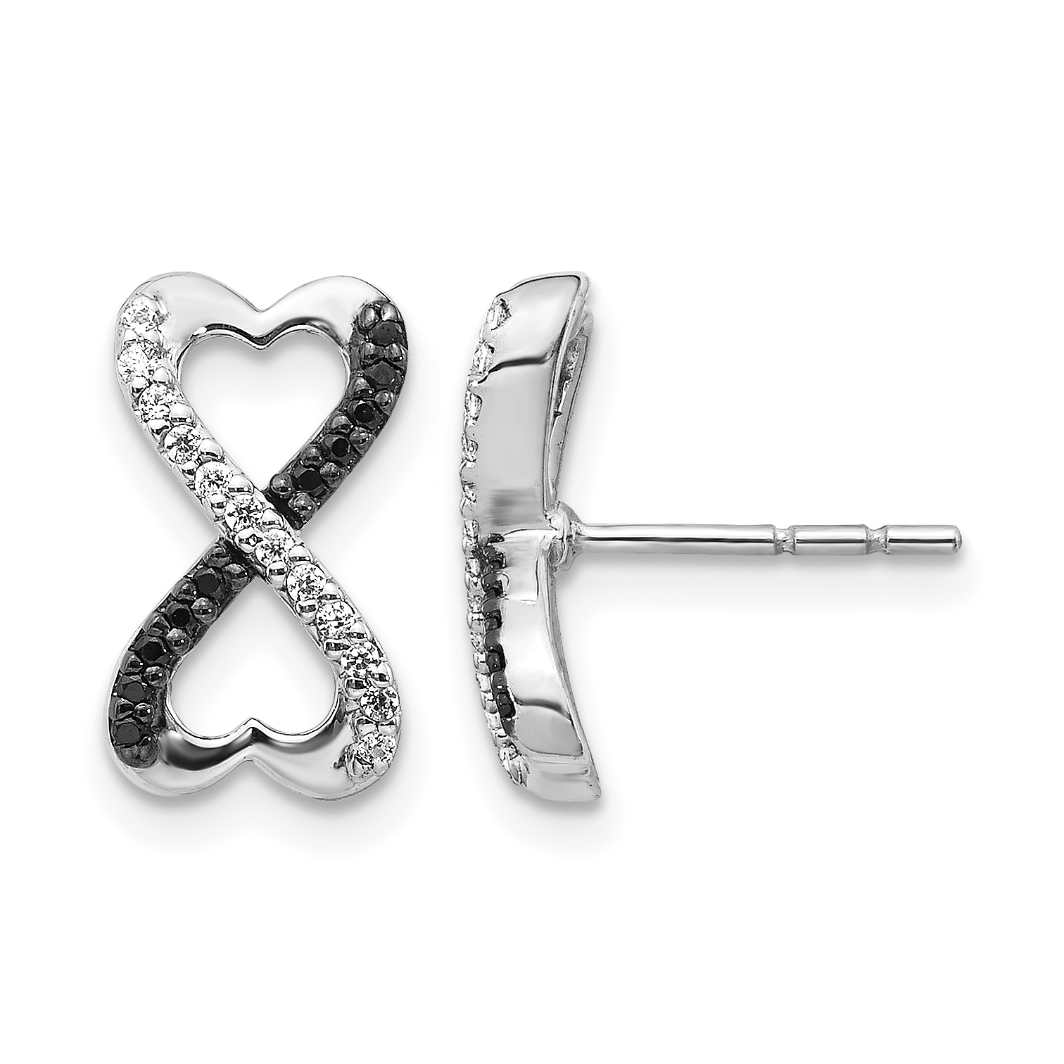 14k White Gold Black and White Diamond Infinity Heart Post Earrings (EM5516-BK-016-WA)
