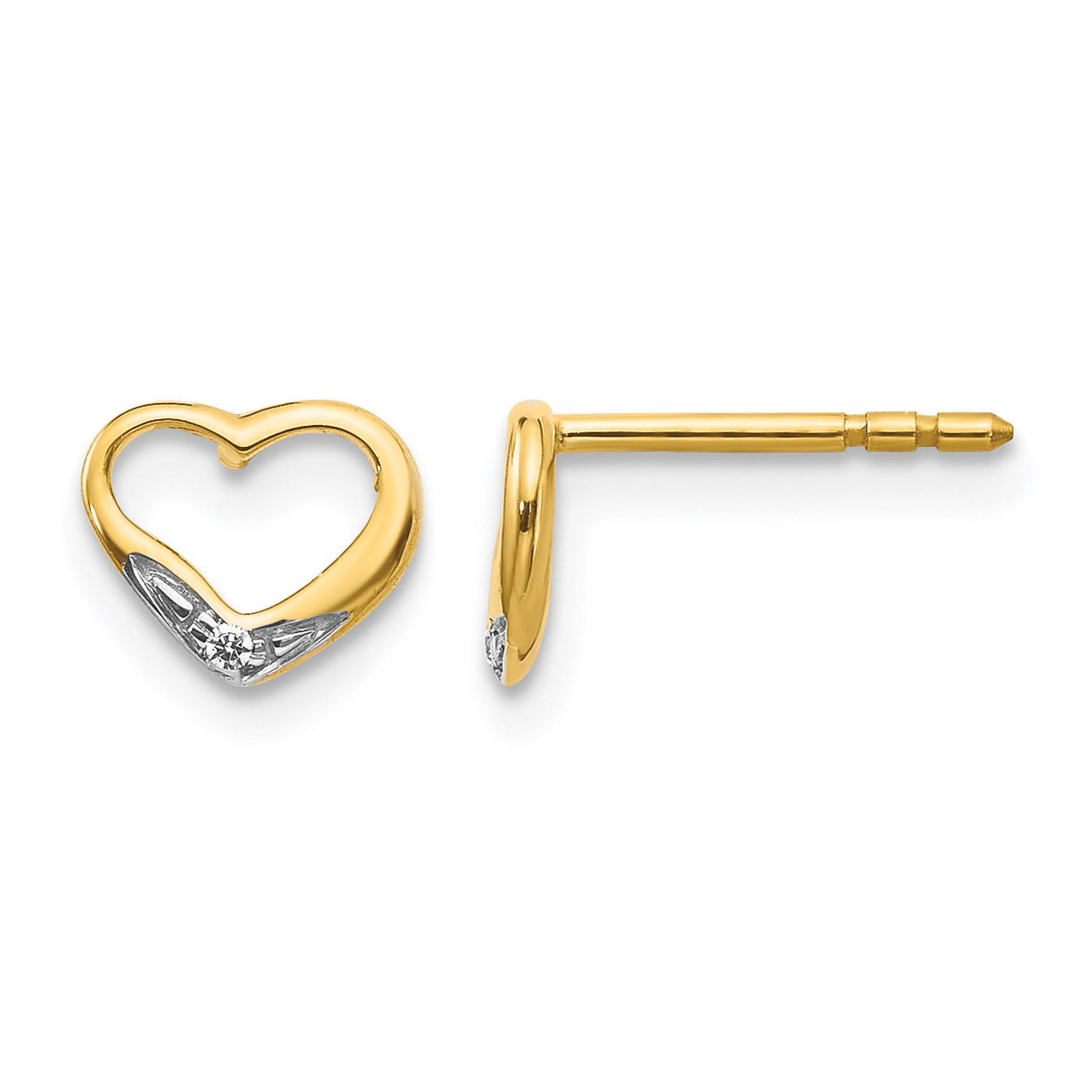 14k and Rhodium Diamond Heart Post Earrings (EM5518-001-YA)