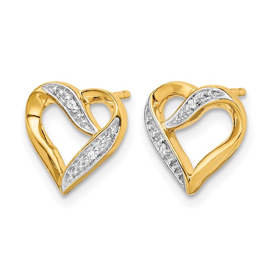 14k and White Rhodium Diamond Heart Post Earrings