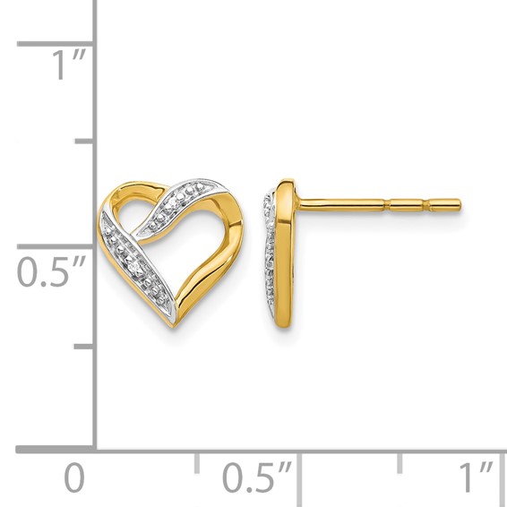 14k and White Rhodium Diamond Heart Post Earrings