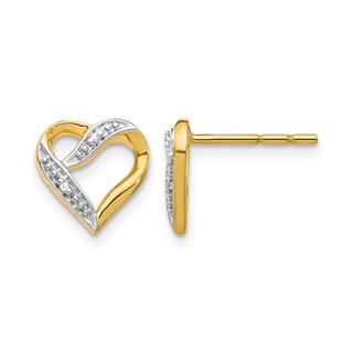 14k and White Rhodium Diamond Heart Post Earrings