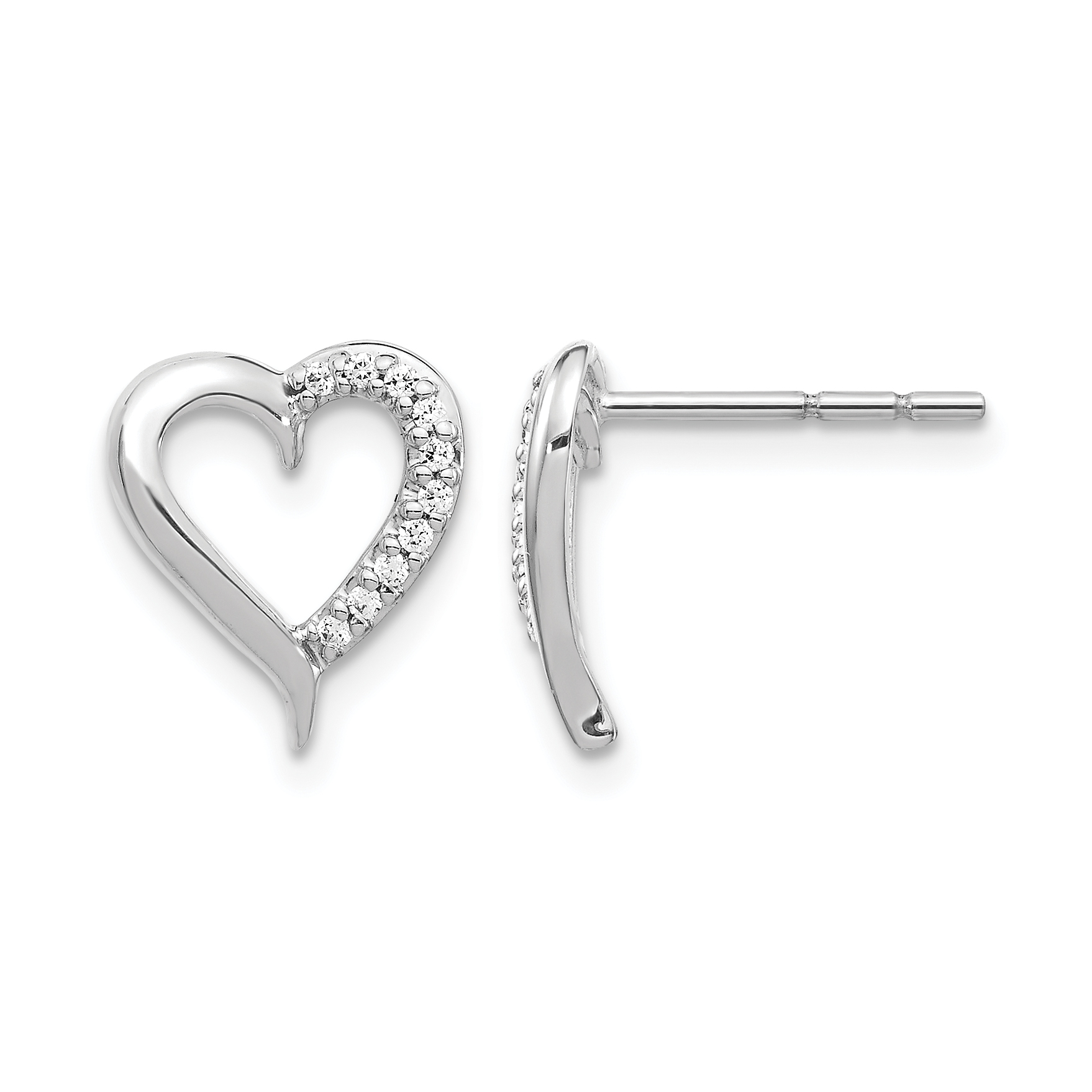 14k White Gold 1/10 carat Lab Grown Diamond VS/SI+ G+ Complete Heart Post Earrings (EM5521-010-WLG)