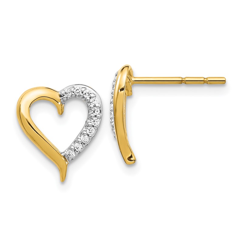 14k Two Tone 1/10 carat Lab Grown Diamond VS/SI+ G+ Complete Heart Post Earrings