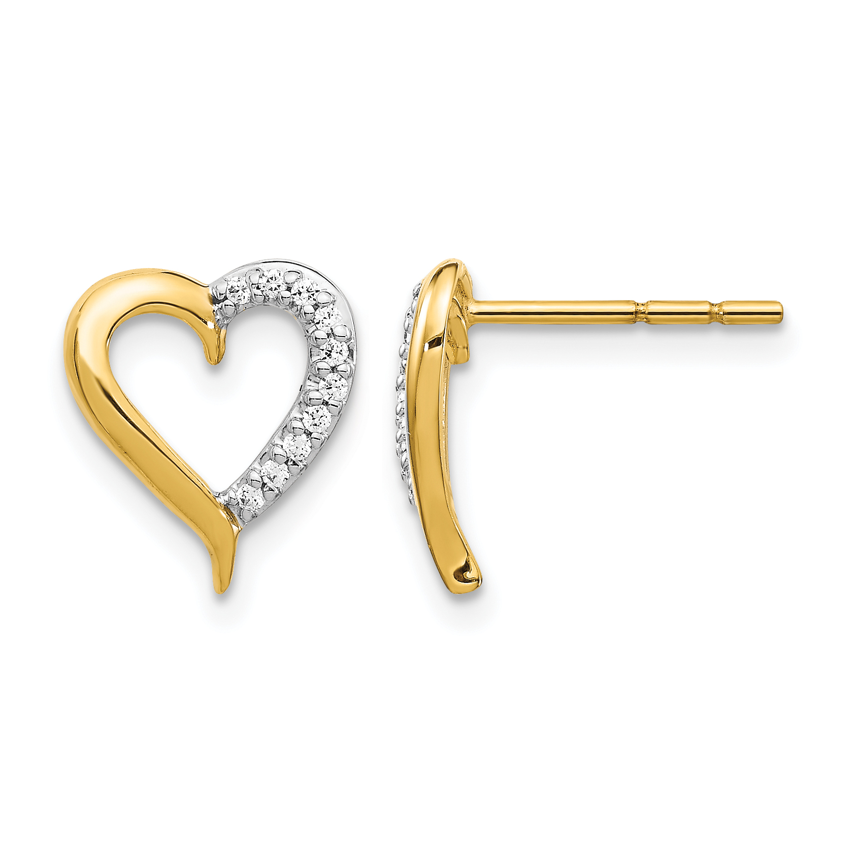 14k Gold Diamond Heart Post Earrings (EM5521-010-YA)