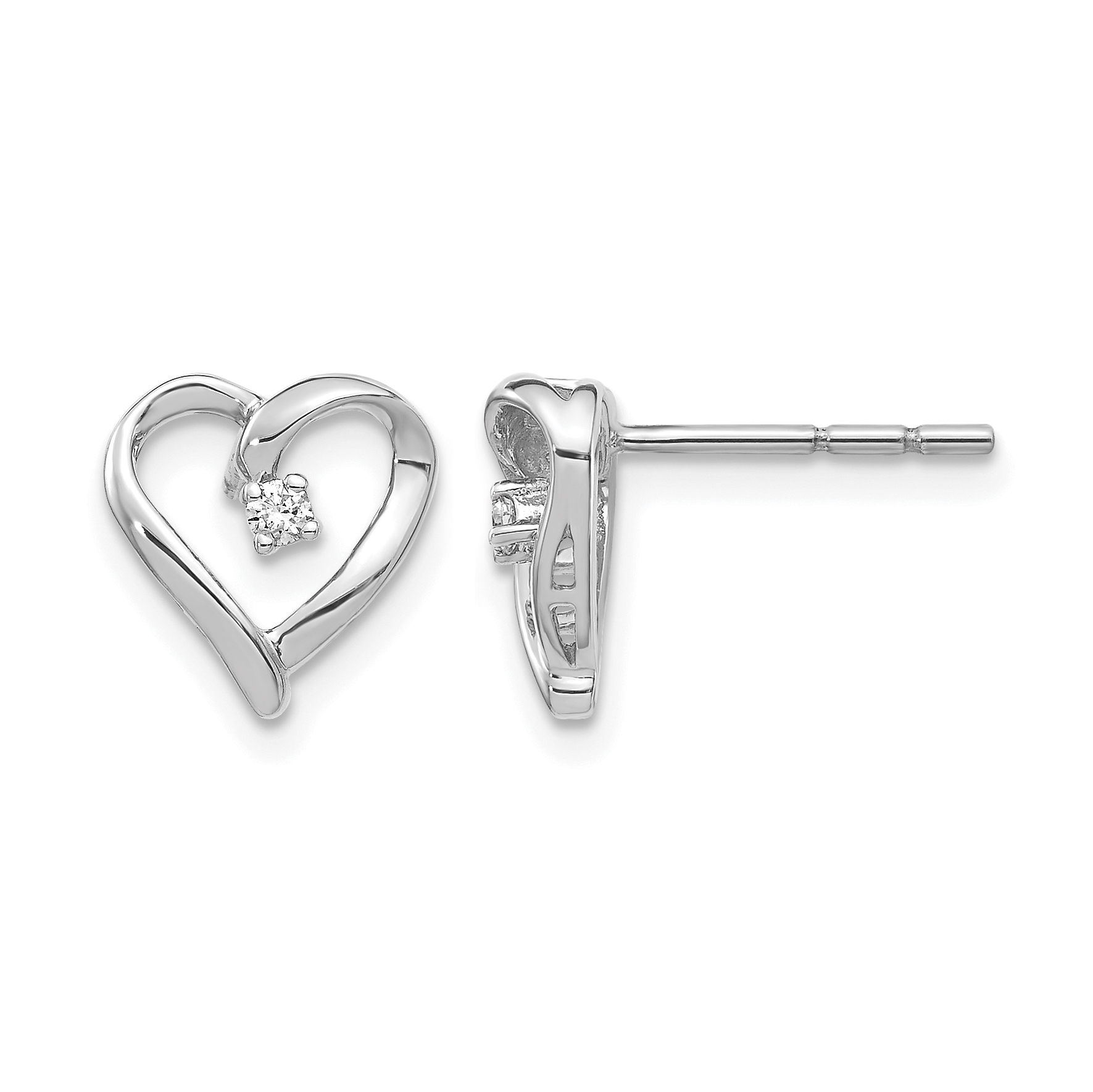 14k White Gold AA Diamond Heart Earrings (EM5522-005-WA)