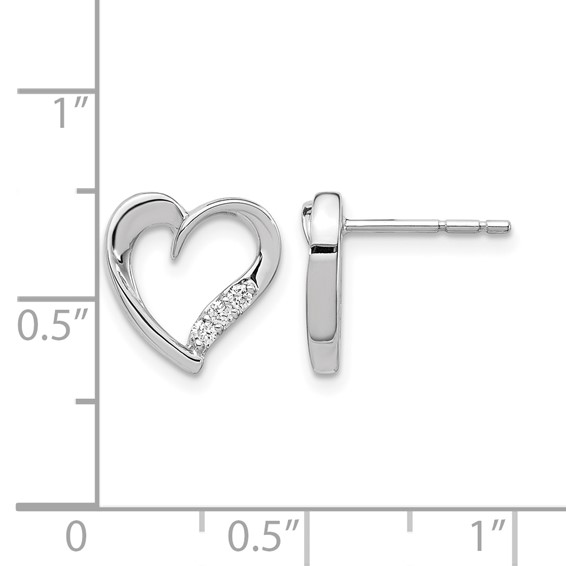 14k White Gold 1/10 carat Diamond Heart Post Earrings