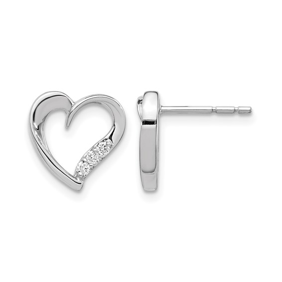 14k White Gold 1/10 carat Diamond Heart Post Earrings