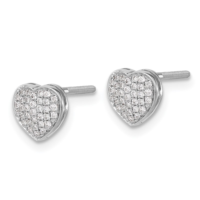 14K White Gold Lab Grown VS/SI+ G+ Dia Heart Screwback Post Earrings