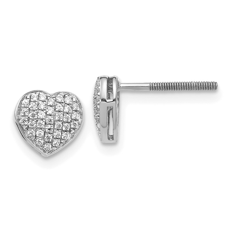 14K White Gold Lab Grown VS/SI+ G+ Dia Heart Screwback Post Earrings