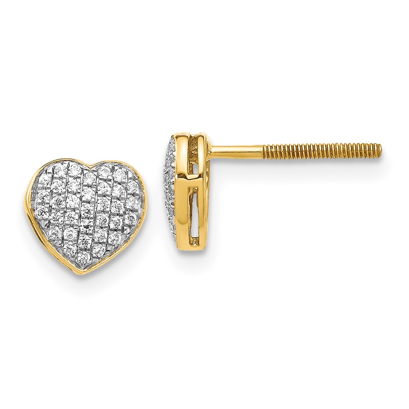 14K Lab Grown VS/SI+ G+ Dia Heart Screwback Post Earrings