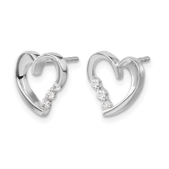 14k White Gold 1/8 carat Diamond Heart Post Earrings