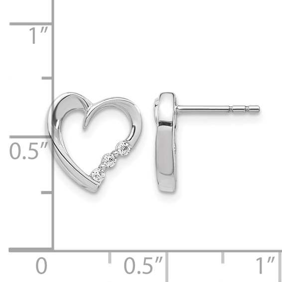 14k White Gold 1/8 carat Diamond Heart Post Earrings