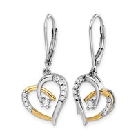 14K Two Tone 0.20 Carat Lab Grown Diamond VS SI+ G+ Complete Dangle Heart Leverback Earrings view 2
