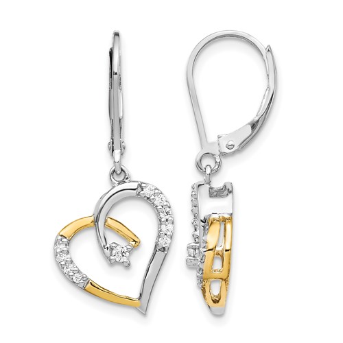 14K Two Tone 0.20 Carat Lab Grown Diamond VS SI+ G+ Complete Dangle Heart Leverback Earrings