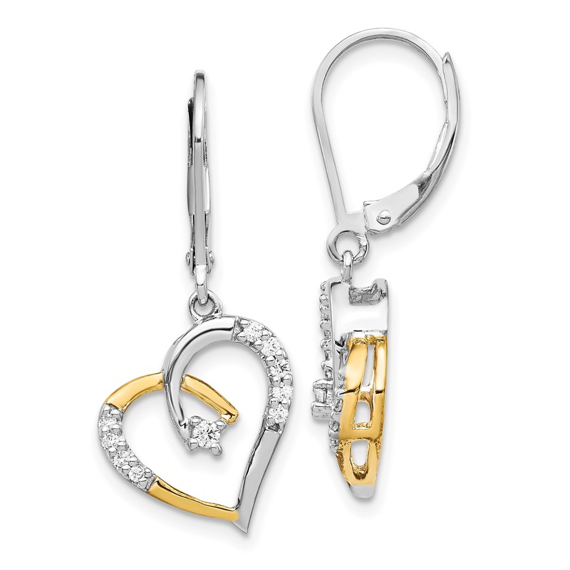 14k Two Tone 1/5 carat Lab Grown Diamond VS/SI+ G+ Complete Dangle Heart Leverback Earrings