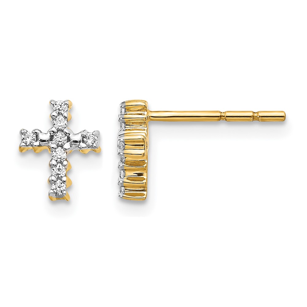 14K Yellow Gold 0.10 Carat Lab Grown Diamond VS SI+ G+ Cross Post Earrings