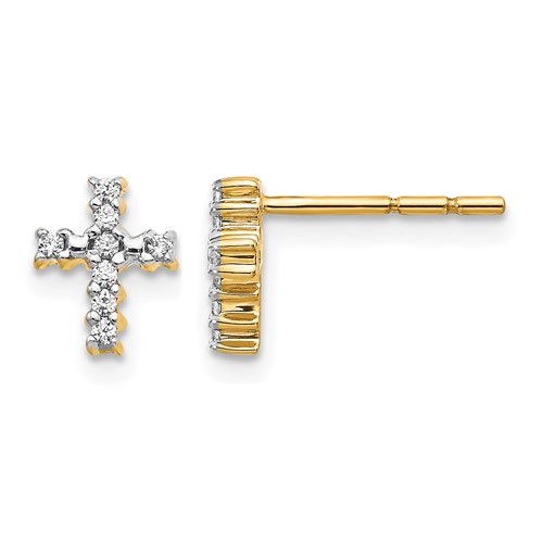 14K Yellow Gold 0.10 Carat Lab Grown Diamond VS SI+ G+ Cross Post Earrings