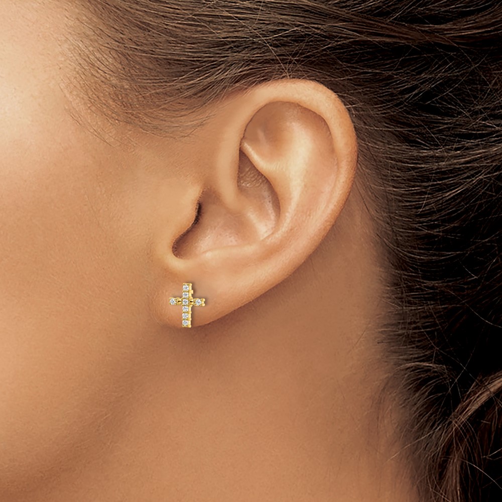 14k Gold Polished Diamond Cross Post Earrings (EM5533-015-YA)