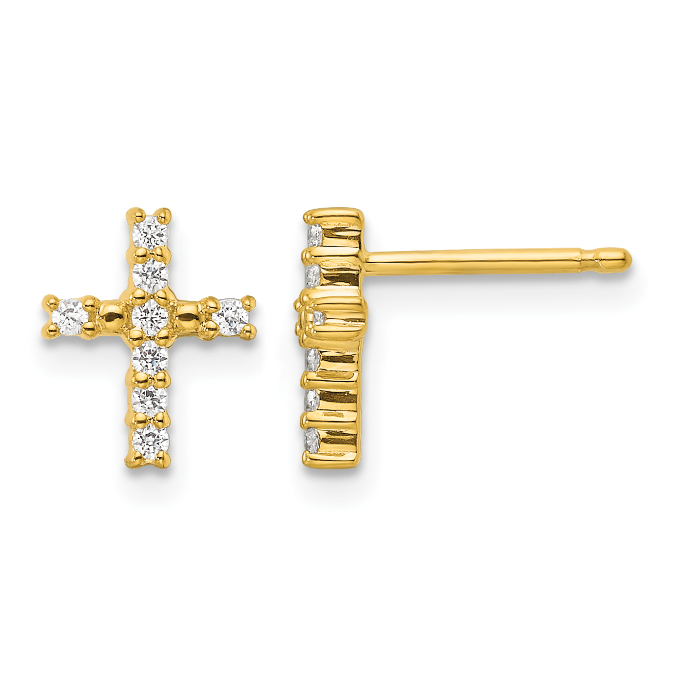 14k Gold Polished Diamond Cross Post Earrings (EM5533-015-YA)