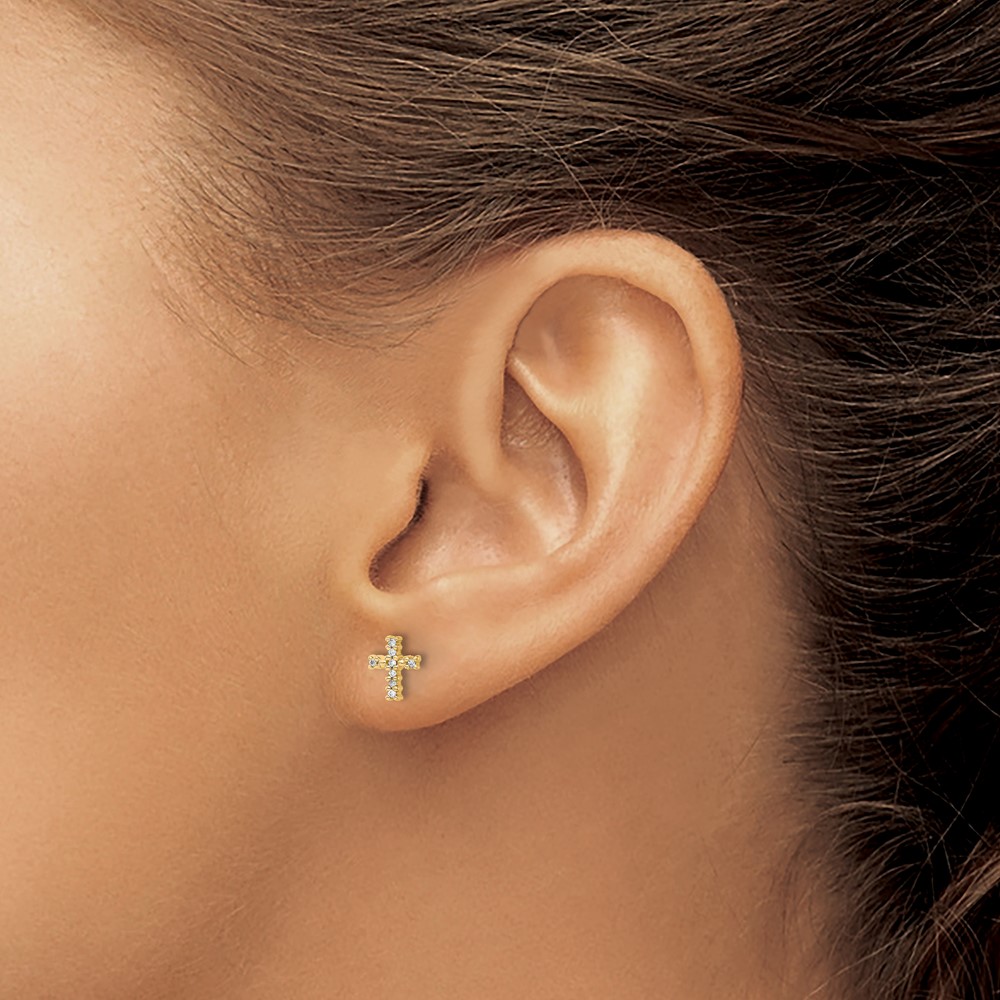 14k w/Rhodium Diamond Cross Post Earrings (EM5534-005-YA)