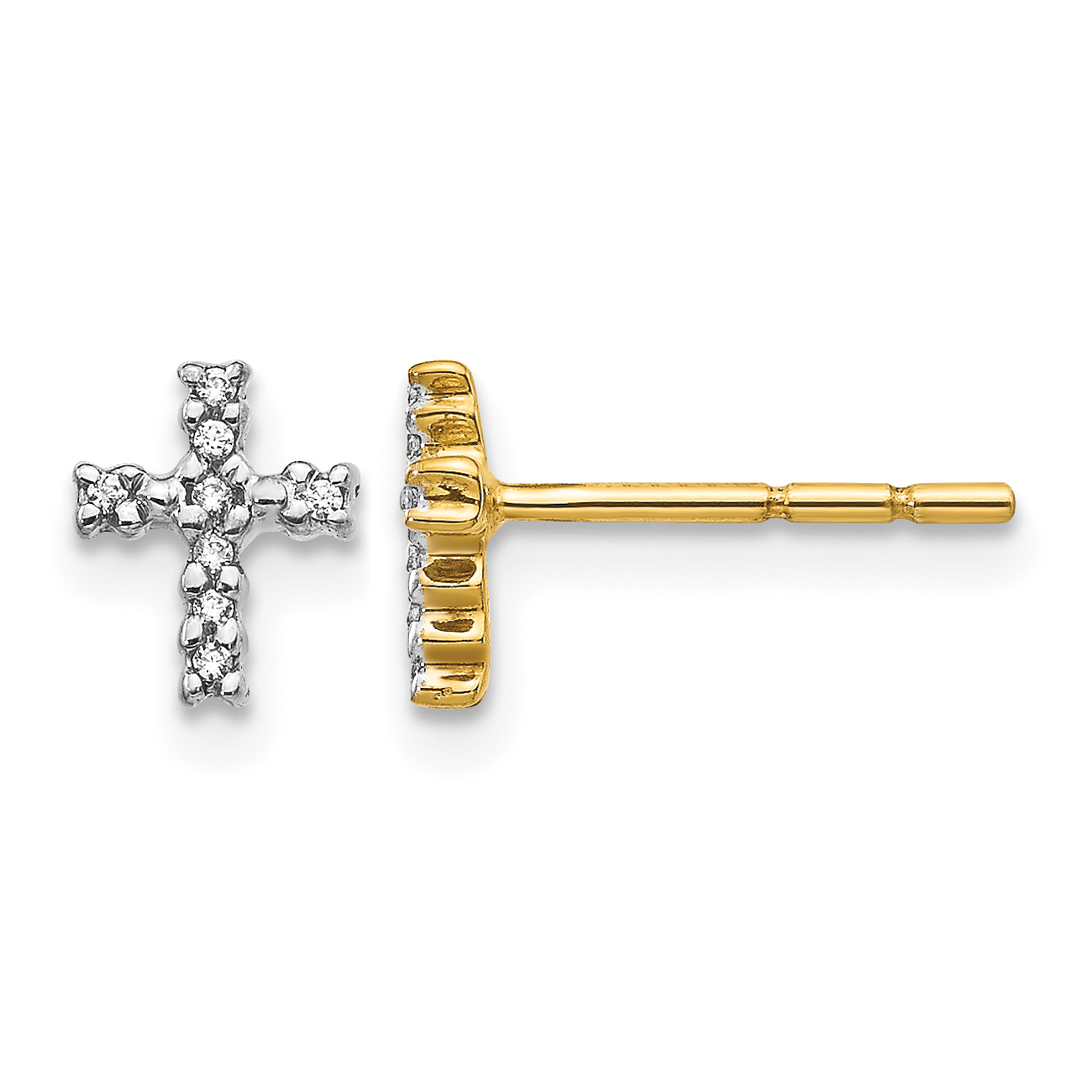 14k w/Rhodium Diamond Cross Post Earrings (EM5534-005-YA)