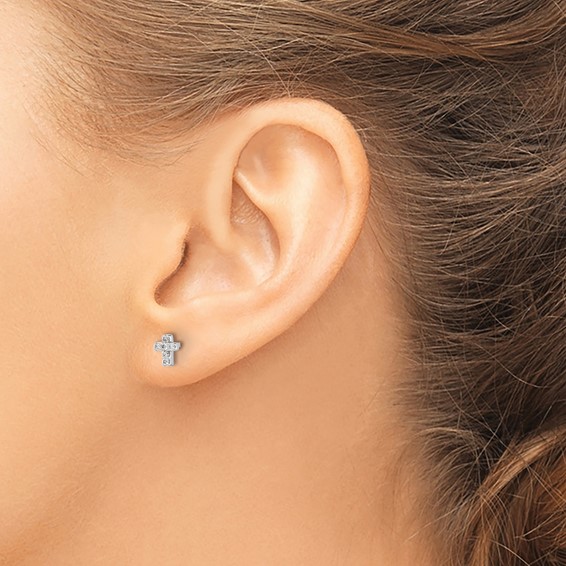 14k White Gold 1/6 carat Diamond Mini Cross Post Earrings