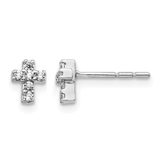 14k White Gold 1/6 carat Diamond Mini Cross Post Earrings
