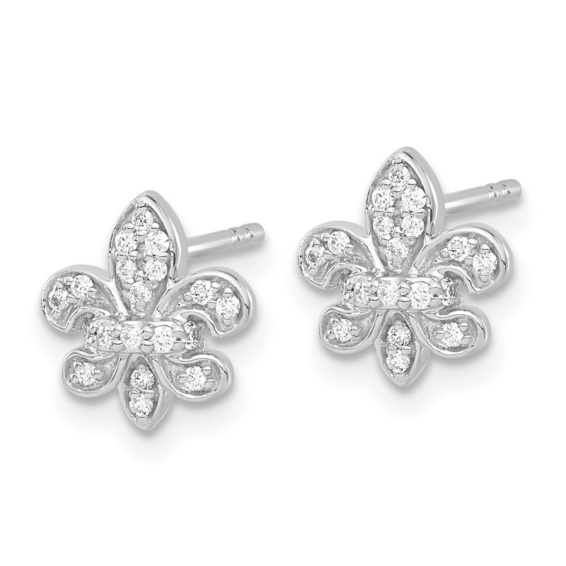 14K White Gold Lab Grown VS/SI+ G+ Dia Fleur de Lis Post Earrings