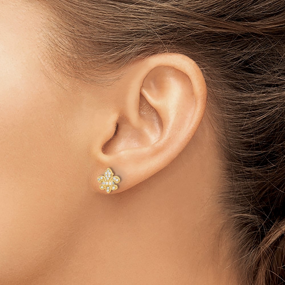14k Diamond Fleur de Lis Post Earrings (EM5537-016-YA)